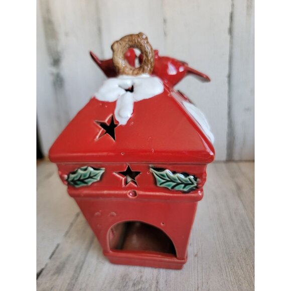 Birdhouse Ceramic red cardinal tealight candle holder Xmas‎ - Picture 4 of 6